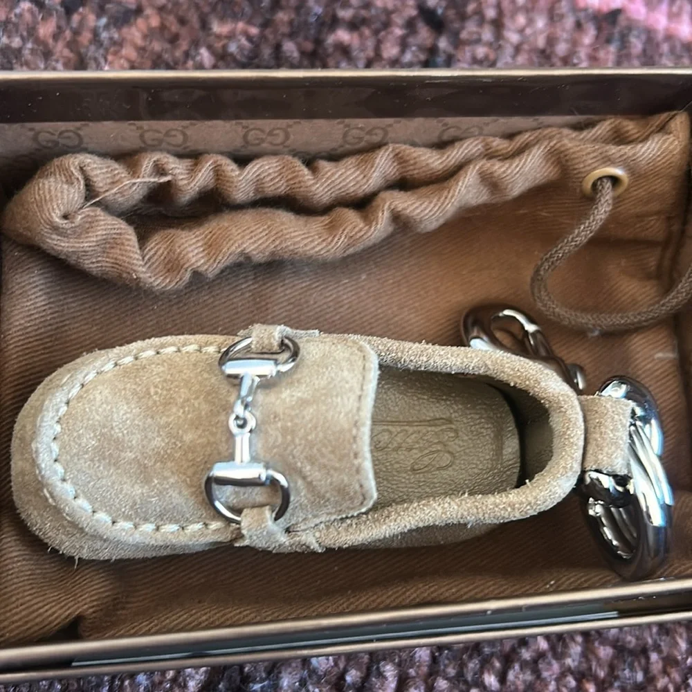 Gucci Horsebjt Camel and Silver Suede Loafer Keychain